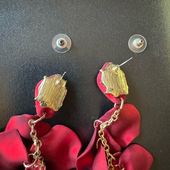 Long Red Petal Drop Earrings - Picture 6 of 6